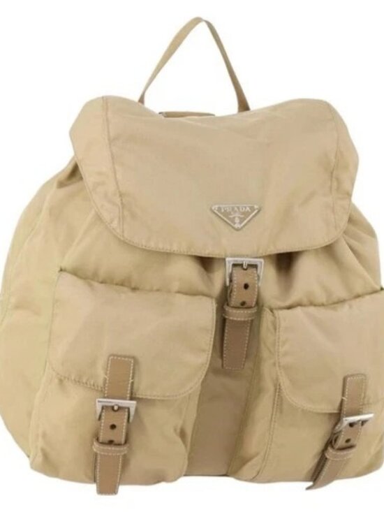 PRADA Backpack Nylon Beige Silver Auth 170950 main image 9